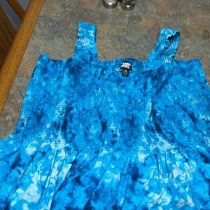 Blue and white tie die cotton maxi dress with tiers